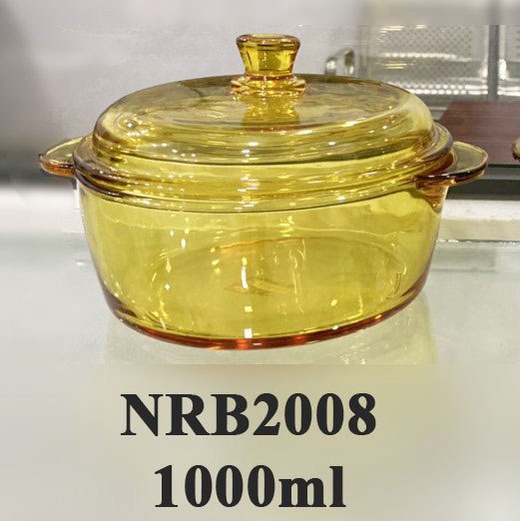 Nồi vàng bằng thủy tinh 1 lít , nồi thủy tinh DELI màu vàng dùng cho lò vi sóng