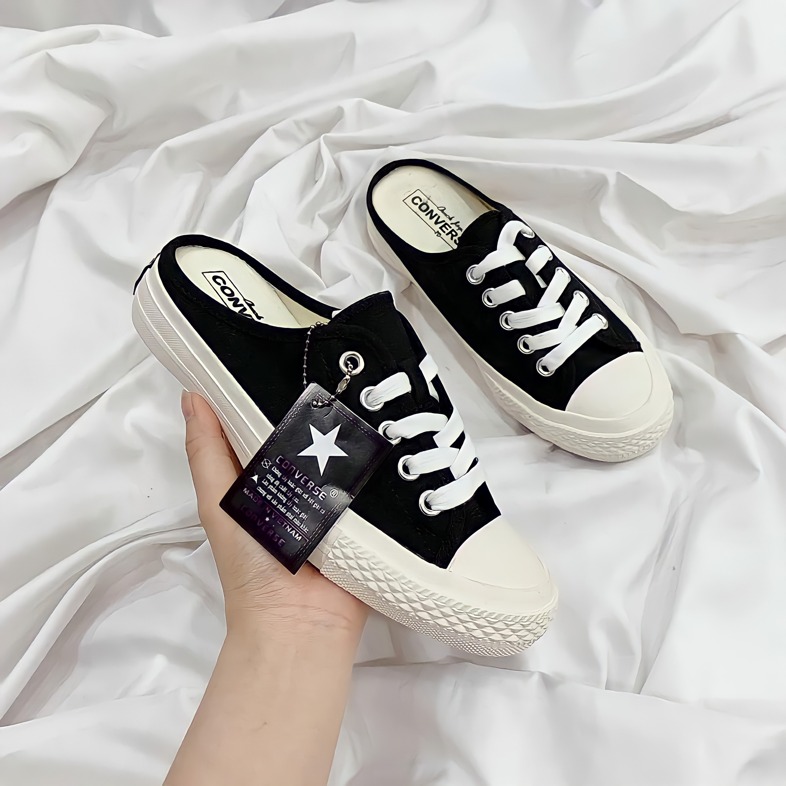 Giầy Sục Converse [ Full Box ] Nữ Đen - Trắng Cao Cấp - Sneaker Đạp Gót Mới