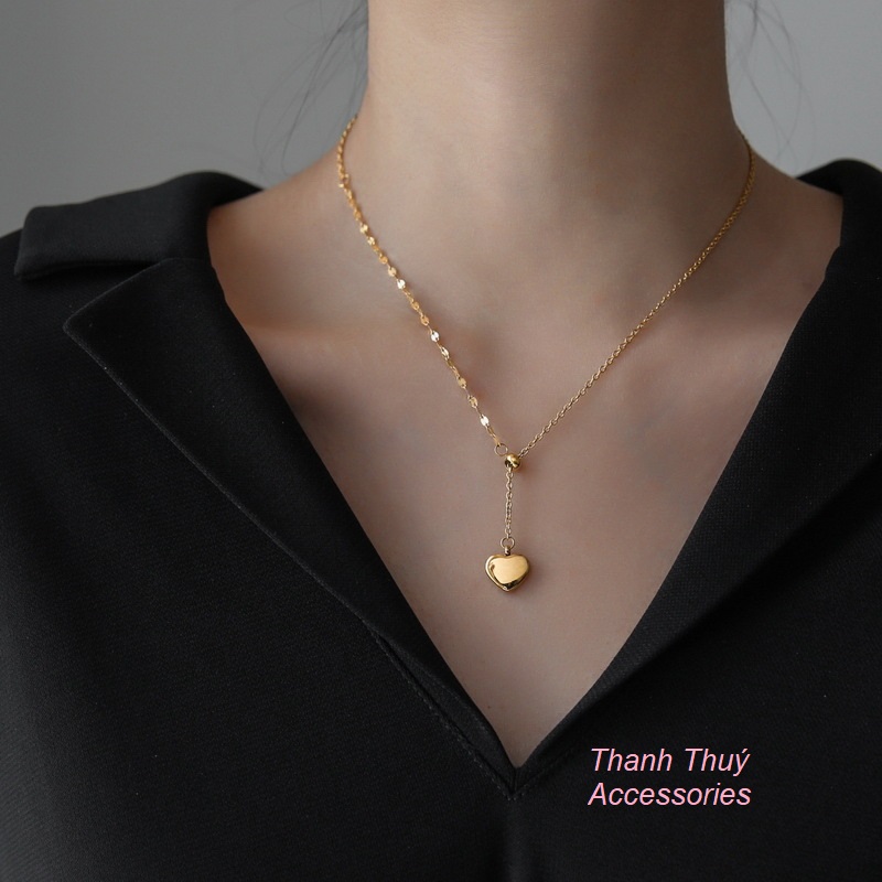 Dây chuyền titan mạ vàng 18k tim rớt