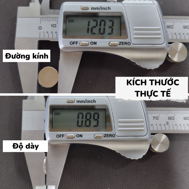 Nam châm tròn đường kính 12x1, 12x1.5, 12x2, 12x3mm nam châm đất hiếm lực hút siêu mạnh n35