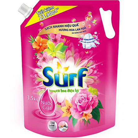 Nước giặt Surf hương cỏ hoa diệu kỳ túi 3.5kg - hồng 3.5L có nắp