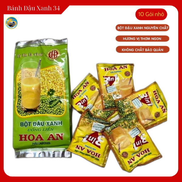 Bột Đậu Xanh Uống Liền Hoa An 500Gram (10 gói nhỏ)