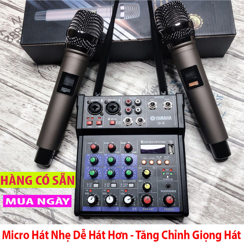 Trọn Bộ Âm Thanh Kiêm Lọc Âm Mixer Yamaha G4 Kèm 2 Mic- Tích Hợp Chỉnh Vang ,Echo- Tăng Chỉnh Giọng Hát Theo Ý Muốn- Biến Mọi Loa Thành Karaoke Chuyên Nghiệp- Âmly Dàn Hát Karaoke Gia Đình Âm Thanh Sống Động- Kết nối USB 2.0, Bluetooth