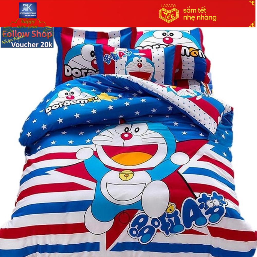 Bộ chăn ga gối Phủ Doraemon sao xanh 1m6x2m ( dùng được cho tất cả các loại đệm chiều cao dưới 35cm)