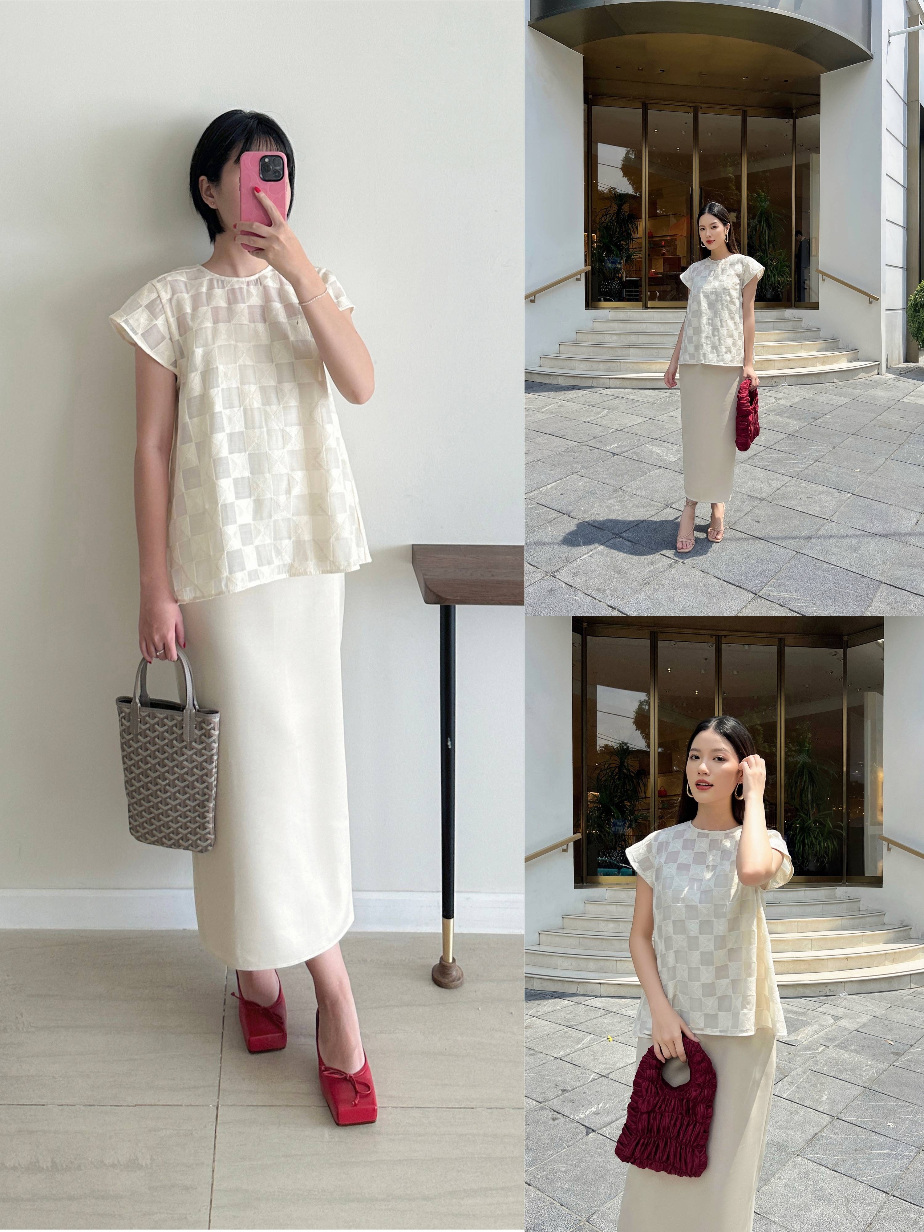 Set đầm bút chì Mauve Ivory set