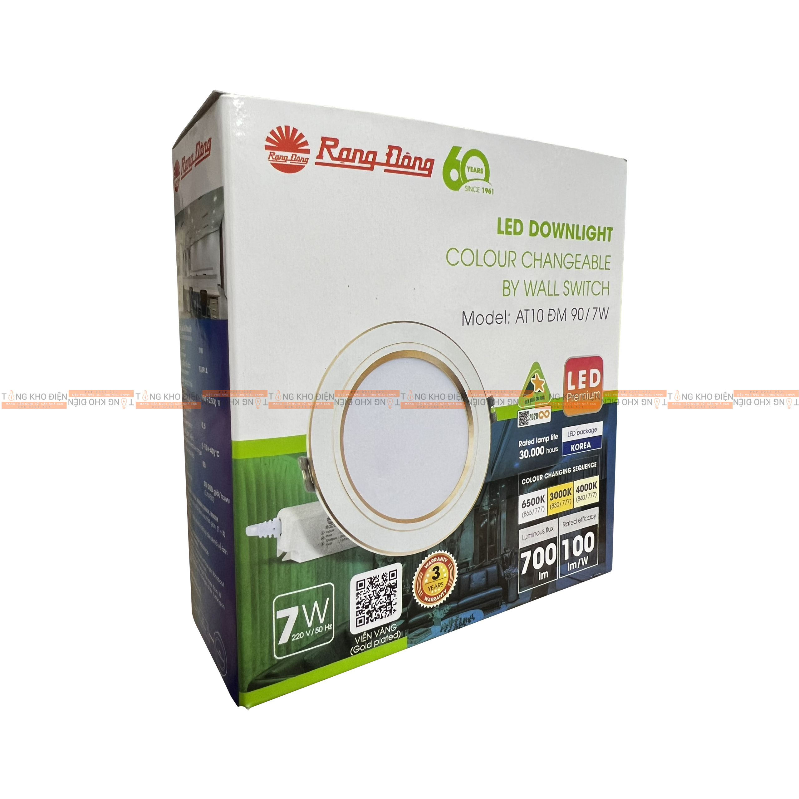 [CHÍNH HÃNG] Đèn LED downlight âm trần đổi màu 7W khoét lỗ 90mm Rạng Đông