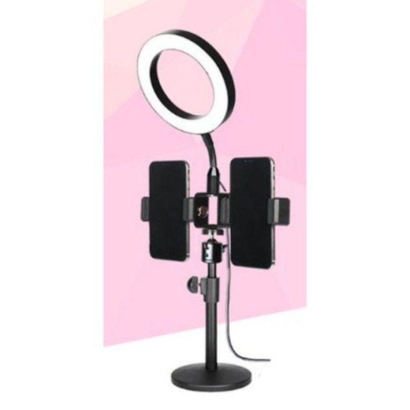 Bộ giá đỡ điện thoại Livestream có đèn Led-Đèn led livestream để bàn mini tích hợp 2 giá đỡ điện thoại kiểu chữ T