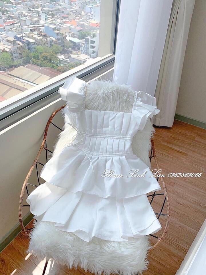 [HCM]Sét áo tay bèo phối váy ngắn