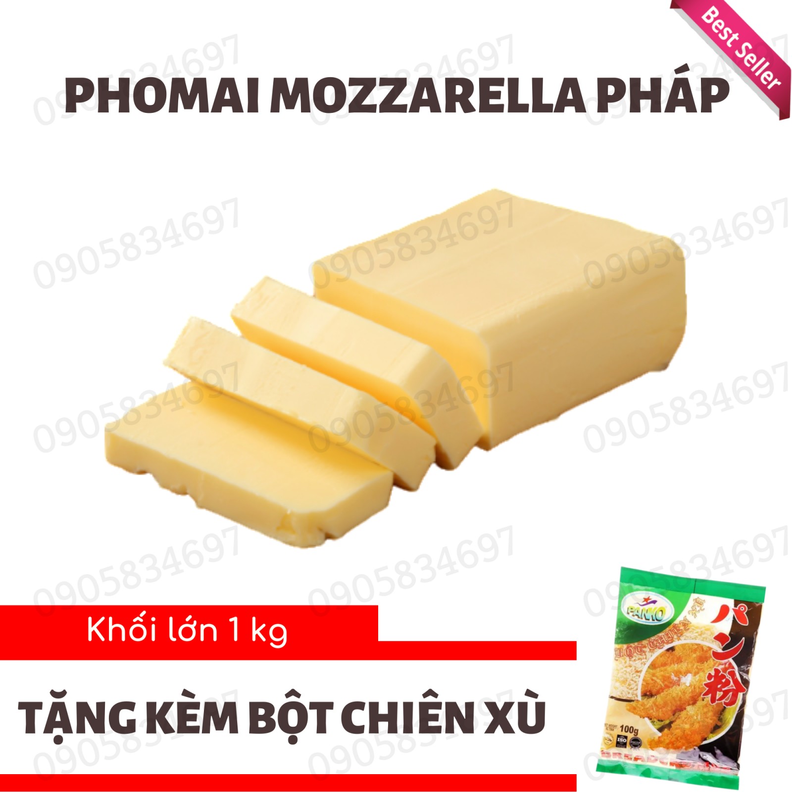 Phomai Mozzarella Pháp KHỐI LỚN 1KG - Làm Phomai Que, Pizza, Hot Dog