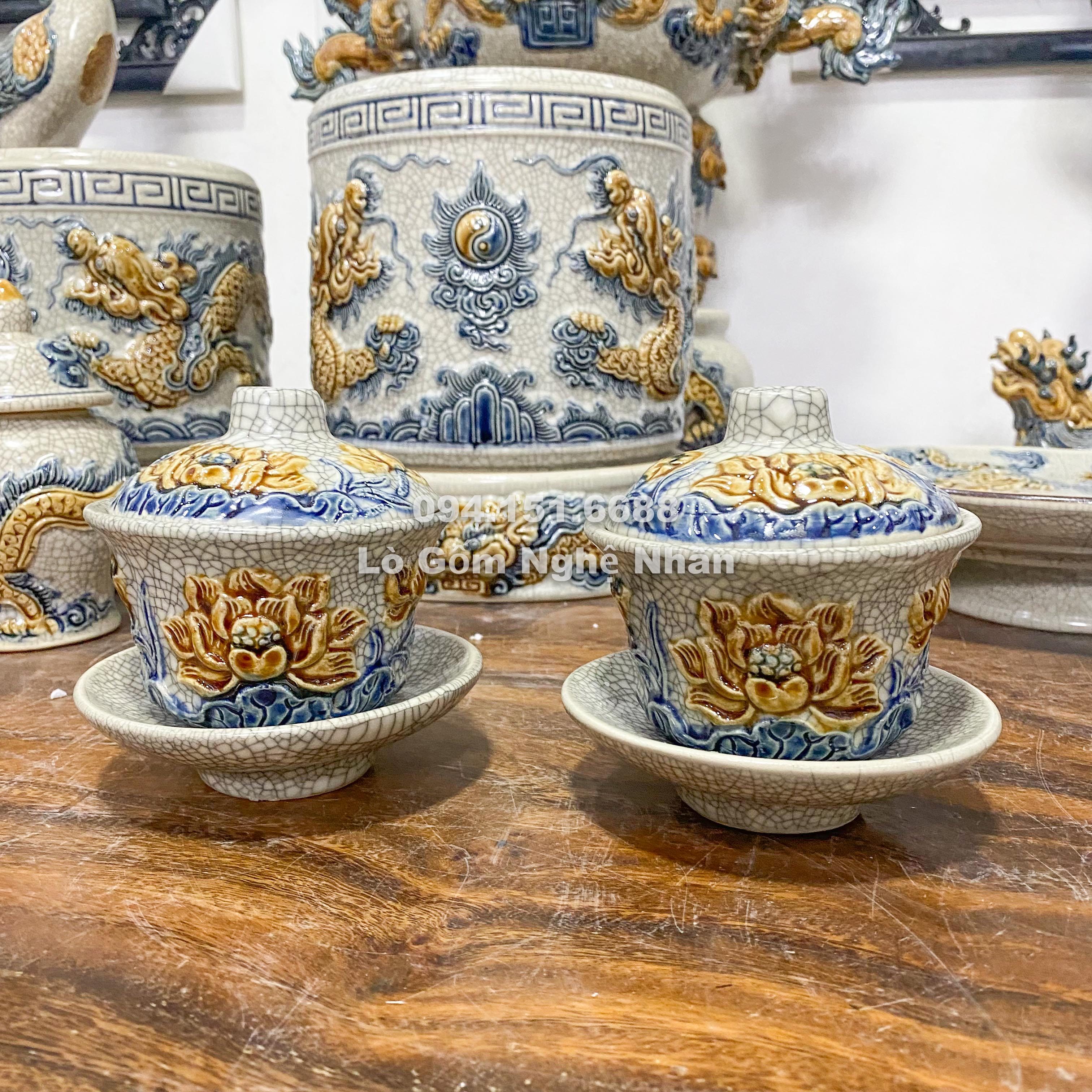 Bát sâm hoa sen thờ cúng men rạn bát tràng - nghệ nhân chế tác