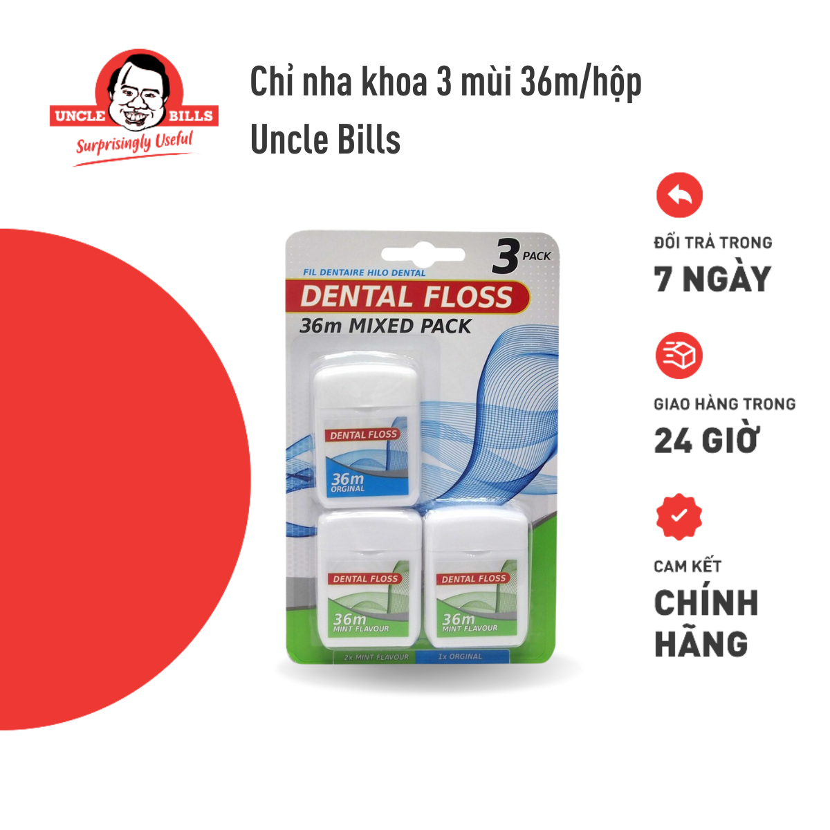 Bộ 3 hộp chỉ nha khoa 36m uncle bills at0037