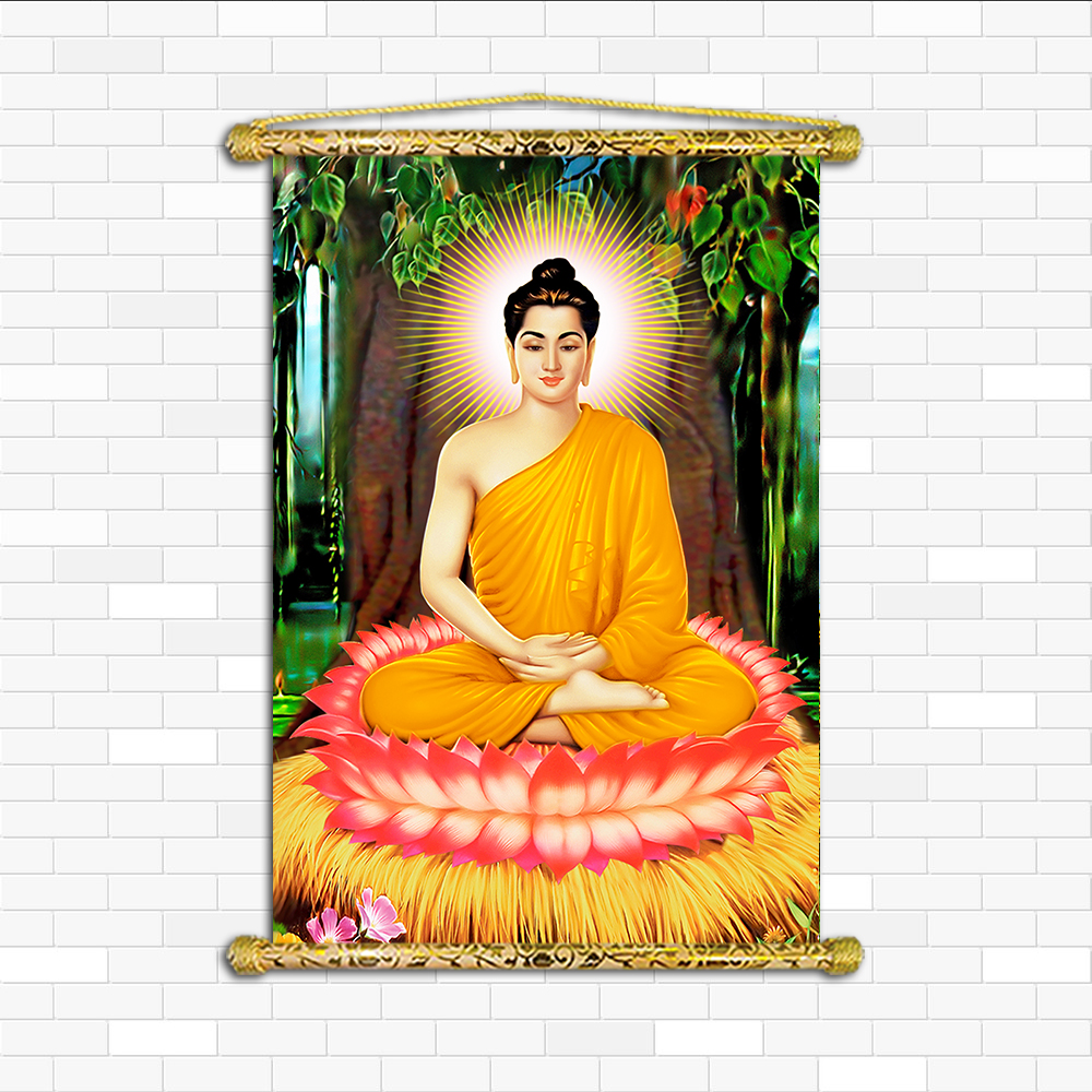 [HCM]Tranh Liễn Phật Giáo - Bổn sư Thích Ca Mâu Ni  KT 60x90 cm – Vải canvas cao cấp nẹp sáo gỗ tự nhiên nhiều mẫu thiết kế