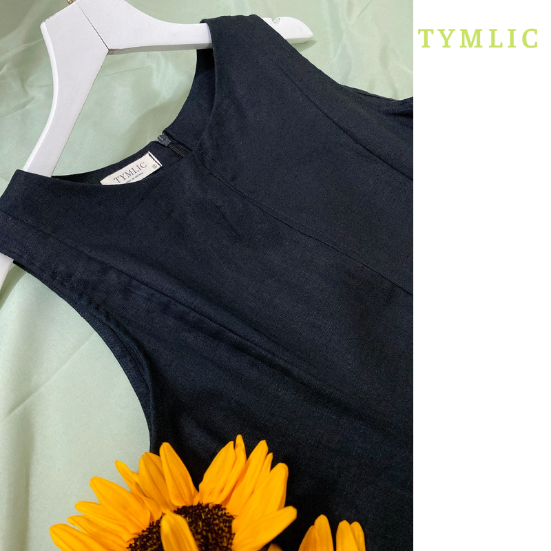 Đầm Linen Tưng Premium Sát Nách Đen TYMLIC