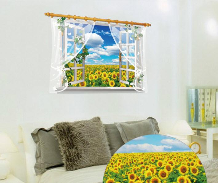 DECAL DÁN TƯỜNG CỬA SỔ HƯỚNG DƯƠNG VÀNG