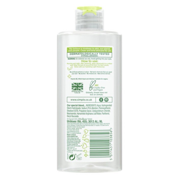 NƯỚC HOA HỒNG DƯỠNG ẨM LÀM SẠCH DA SIMPLE 200ml