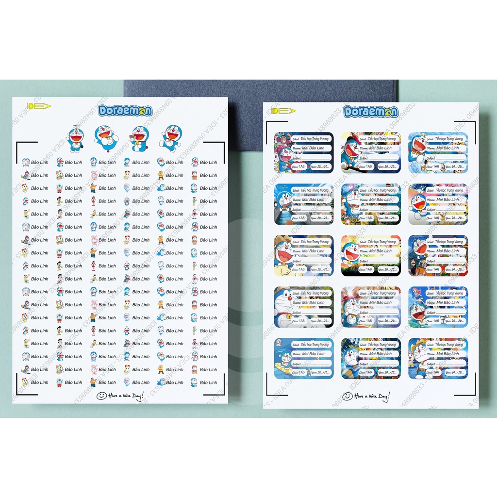 108 sticker + 45 Nhãn vở in riêng tên bé