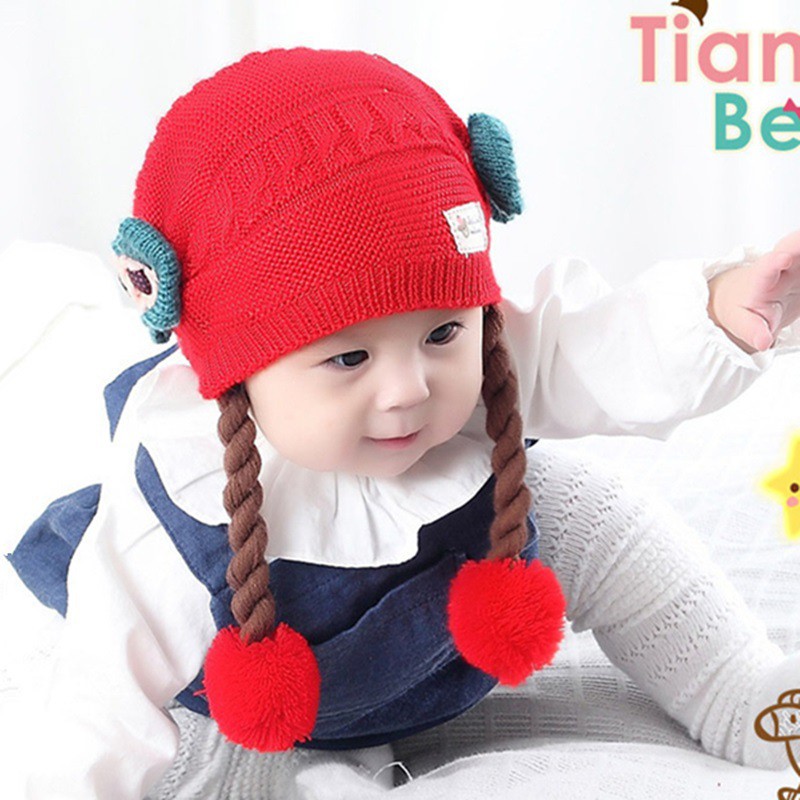 [HCM]Mũ len tóc giả 2 bím