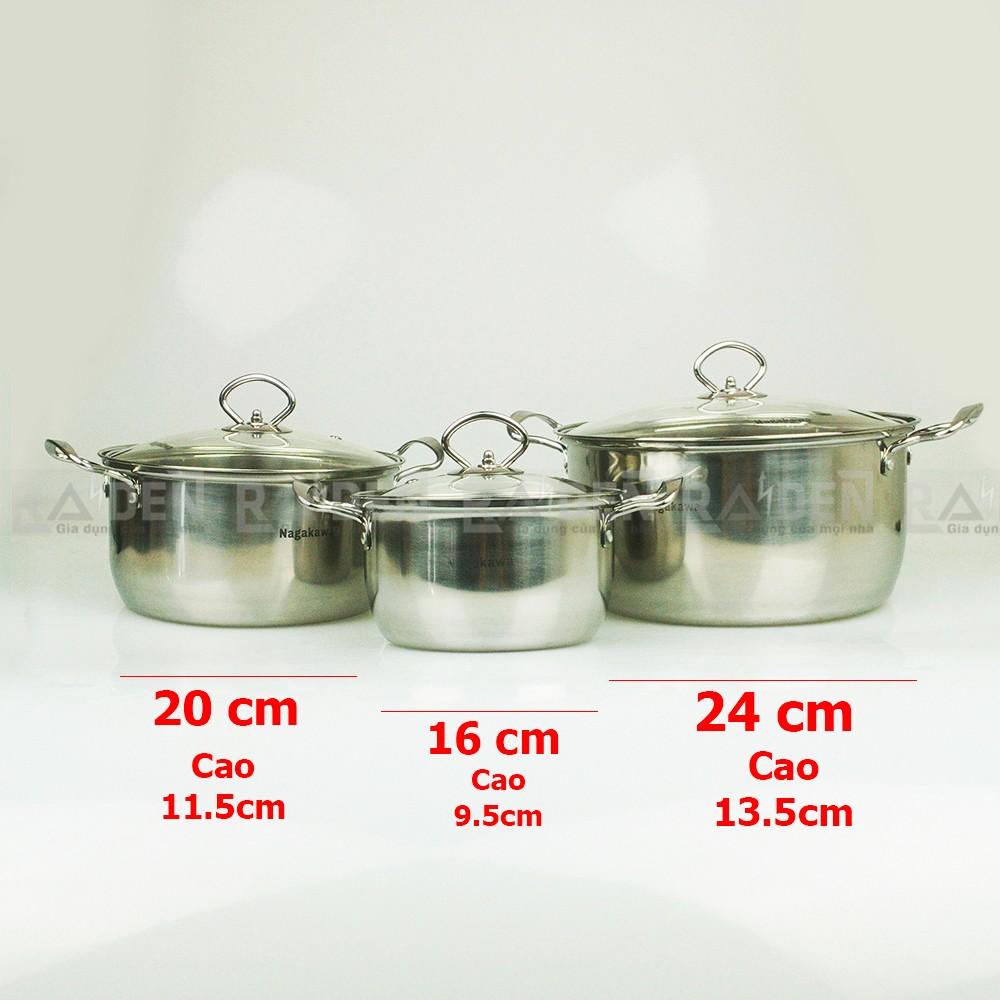 BỘ NỒI INOX NẮP KÍNH NAGAKAWA