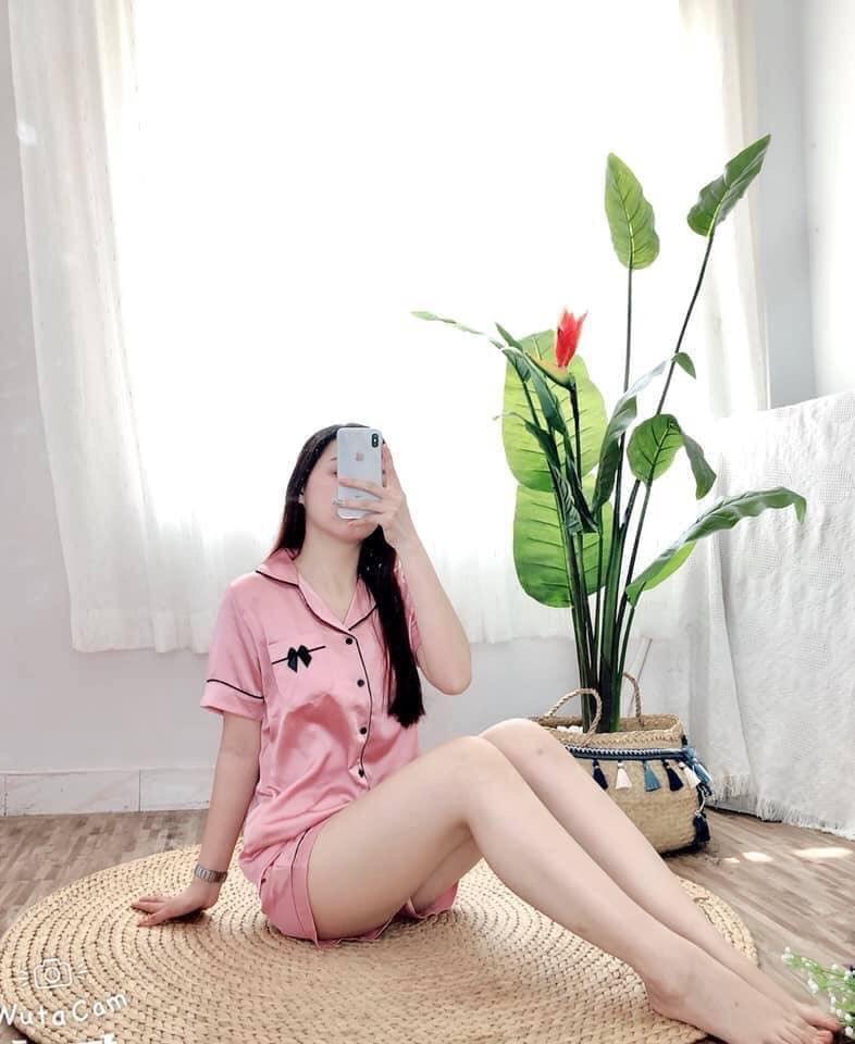 [HCM]Đồ bộ pizama đùi nơ chất phi lụa vải mềm mịn tay