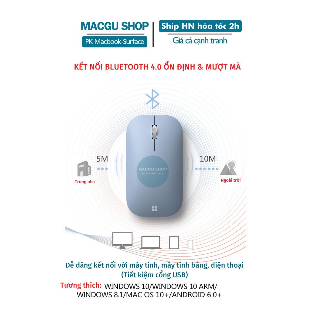 (Mới) Microsoft Mobie Mouse bluetooth-Chuột macbook, surface, laptop microsoft  kết nối không dây-(nhiều màu)
