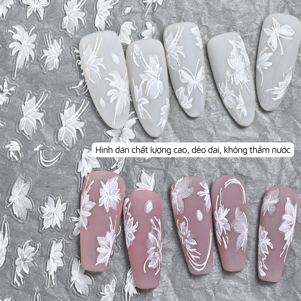 Sticker nail hoa lụa 5D trang trí móng Nghi Thảo