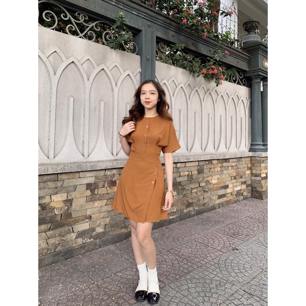 [3-5/8 Hoàn Tiền 25%]Đầm đắp chéo nút dừa