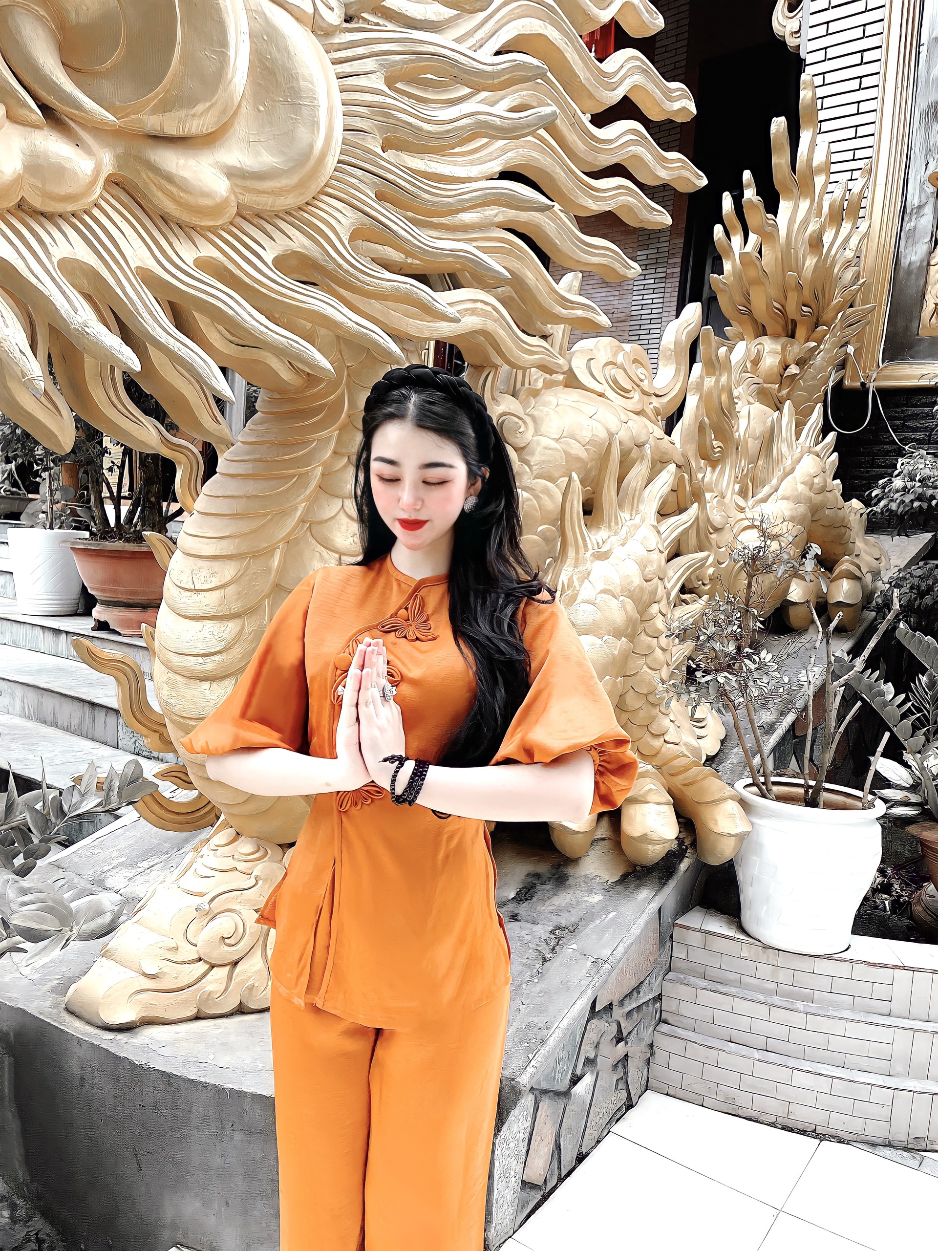 SET ĐỒ LAM ĐI CHÙA CAO CẤP NÚT HOA ẢNH THẬT