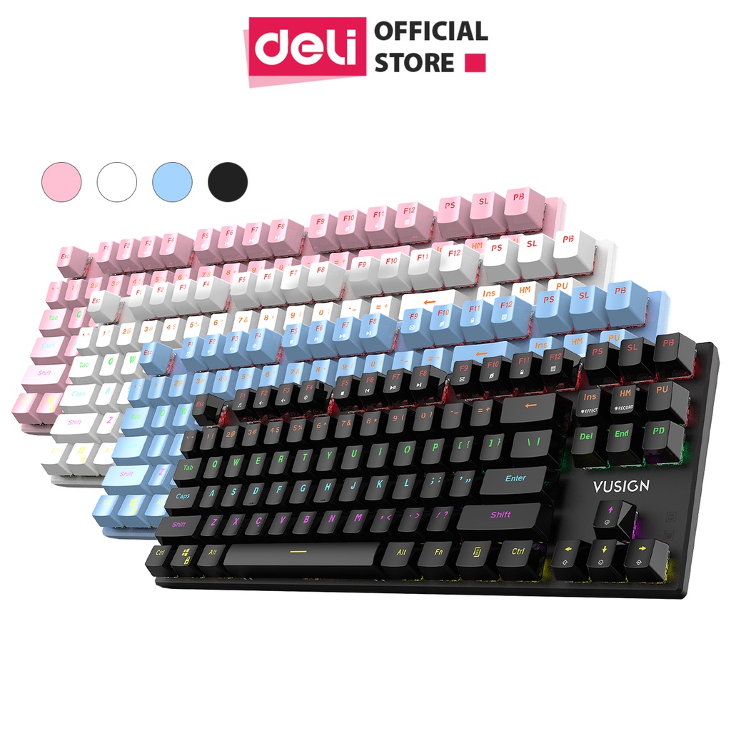 Bàn Phím Cơ Deli - Có LED RGB Phù Hợp Văn Phòng Gaming Chuyên Nghiệp Có Dây Dành Cho Laptop PC Bàn Phím Cơ Cho Game Thủ Blue Switch Đa Năng, Có Thể Thay Keycap