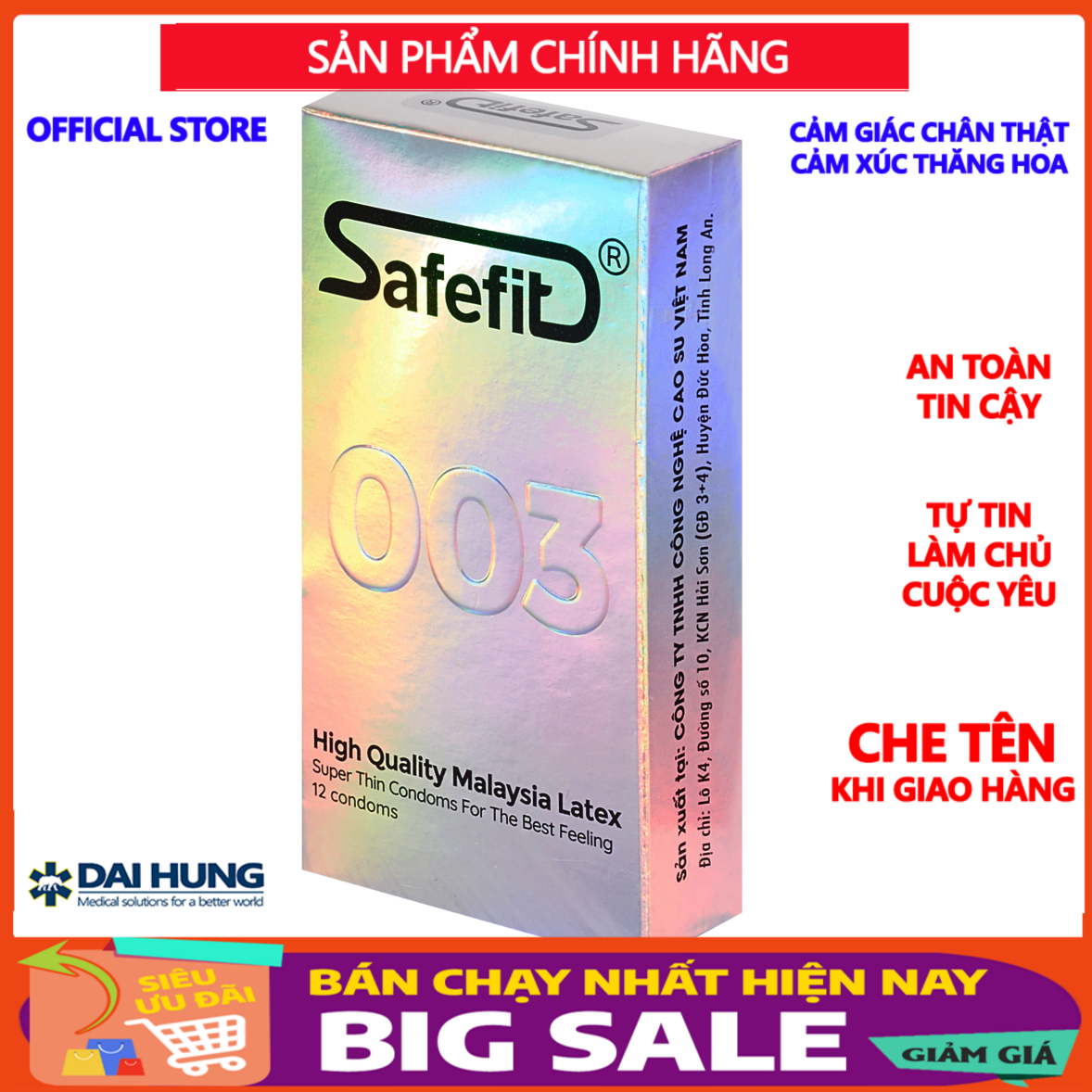 [Mua 1 tặng 1] Bao cao su CỰC SIÊU MỎNG Safefit 003 mỏng chỉ 0.029mm - 12 chiếc + TẶNG 3 chiếc