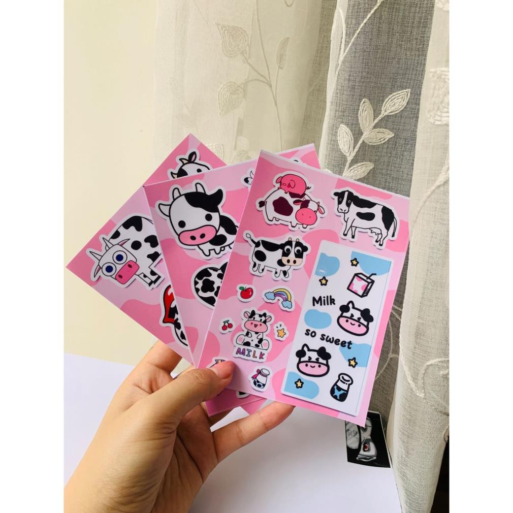 Set 50 Sticker Bò Sữa Dán mũ bảo hiêm