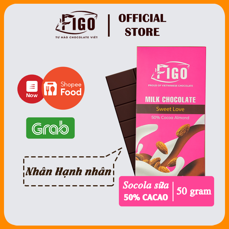 Chính hãng Socola sữa 50% Cacao nhân Hạnh nhân hiệu ChocolateFigo Milk