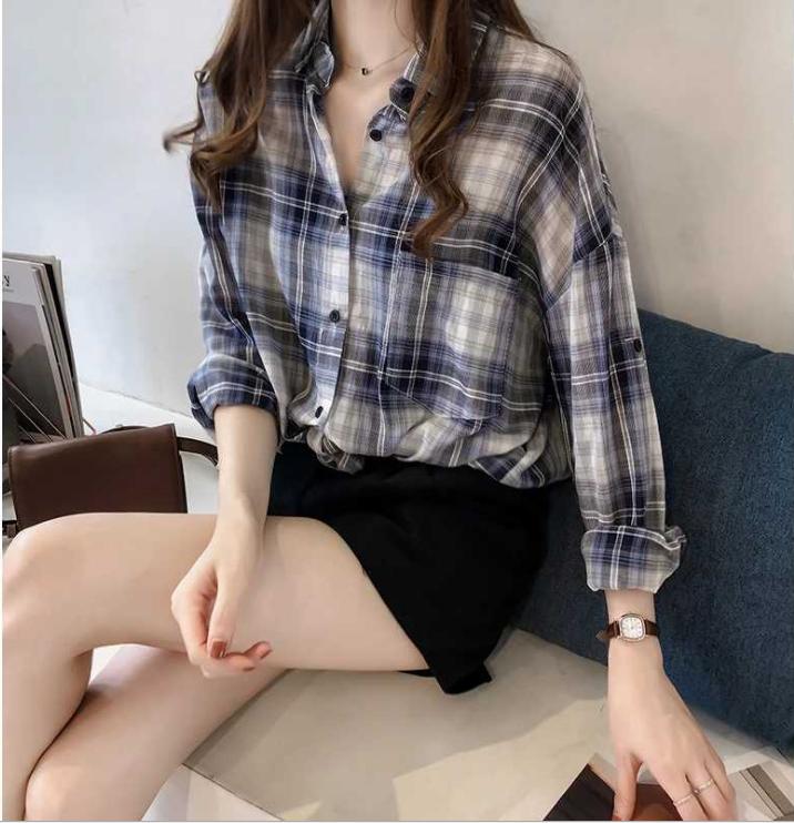 Áo sơ mi nữ công sở kẻ ô vuông Ohazo! AG30
