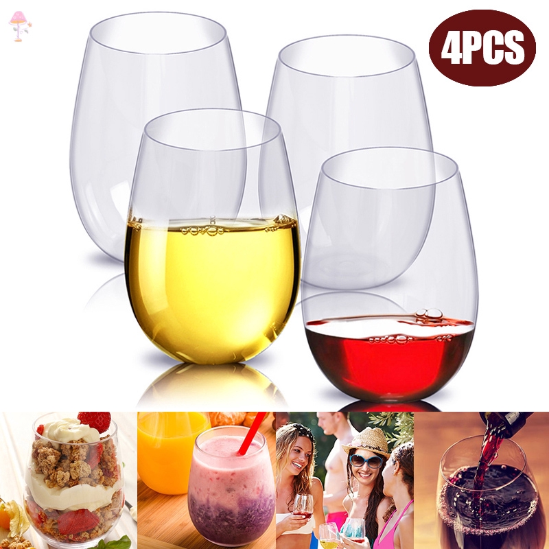 LL 4 Pcs Stemless Transparent Wine Glass Set Plastic Wine Drink Cup Water Cup @VN