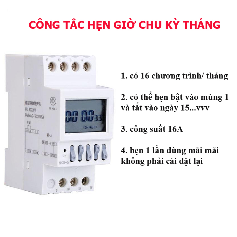 Công tắc hẹn giờ bật tắt điện tự động NKG5 16 chương trình / tháng- timer hẹn giờ theo tháng - Điện tử gia đình
