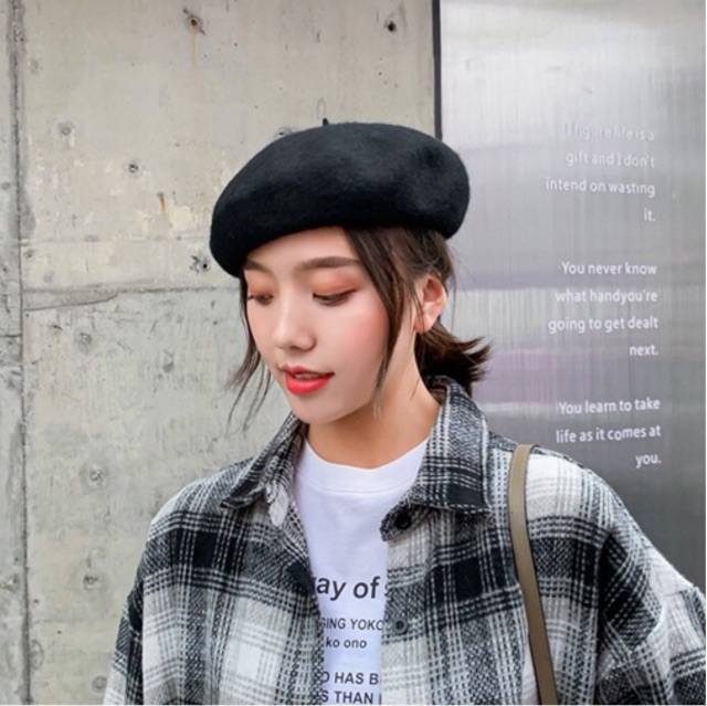 Mũ Nồi Dạ Beret Có Dây Rút Style Hàn Quốc