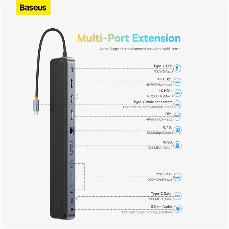 Hub mở rộng đa năng baseus elitejoy gen2 11-port type-c hub adapter cho laptop macbook ipad pro