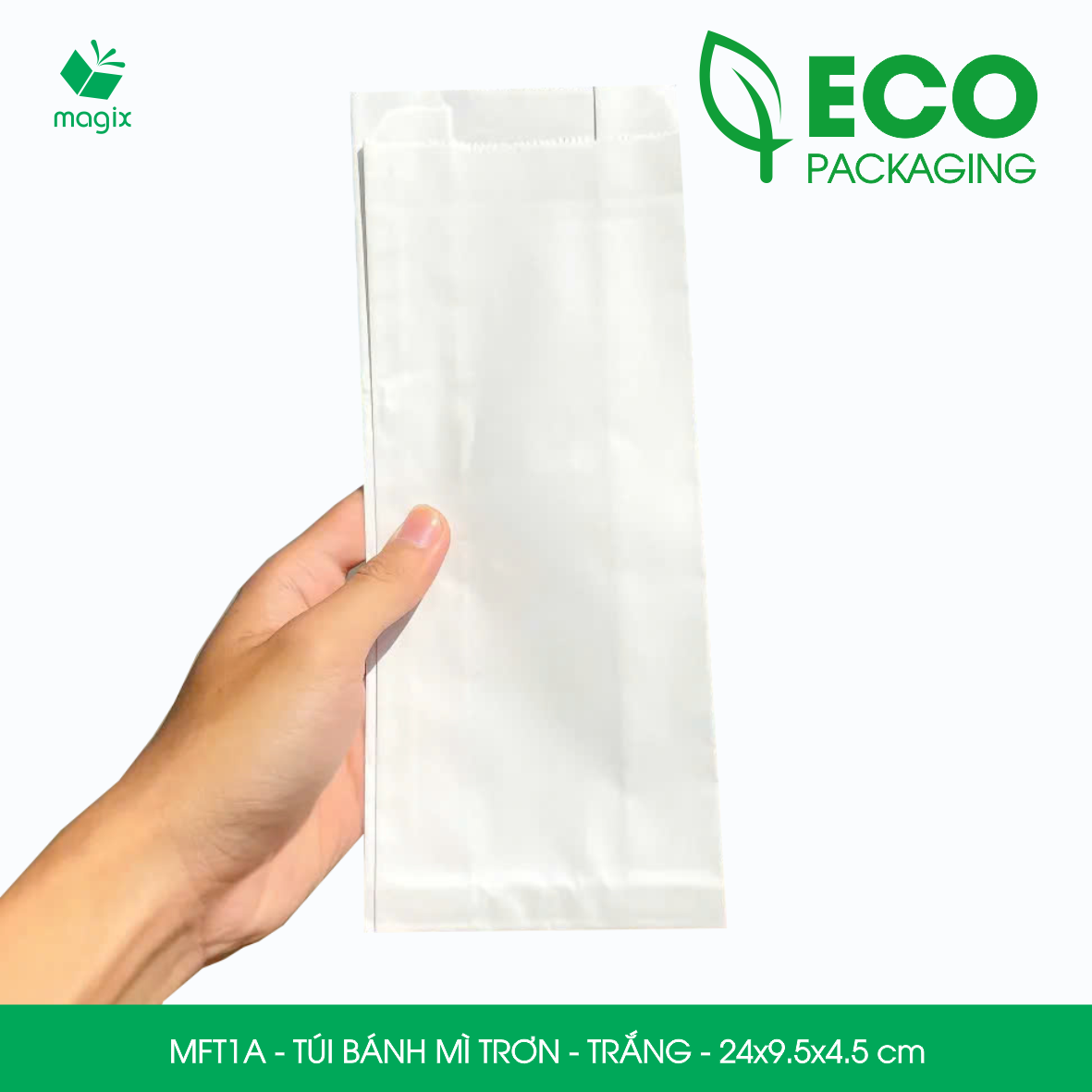 MFT1A - 24x9.5x4.5 cm - 100 Túi giấy bánh mì trắng