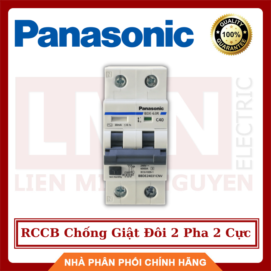 PANASONIC Cầu Dao Chống Giật, RCCB Chống Giật Đôi 2 Pha 2 Cực 6A ~63A 30mA - Hàng Chất Lượng - BH 12 Tháng