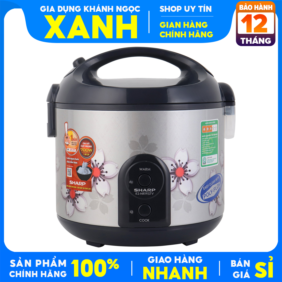 Ks-nr191stv sharp rice cooker 1,8 liter display box, Thailan SX 4 - 6 person cooking pot non-stick coating 3D cooking technology 12 months warranty