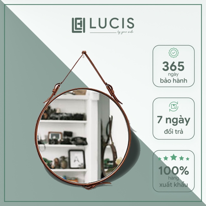Gương tròn treo tường viền da LUCIS đường kính 50cm - Gương dây da trang trí phòng ngủ phòng khách - Gương để bàn trang điểm