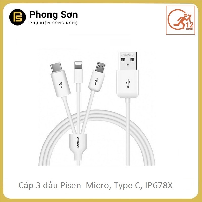Cáp sạc Pisen 3in1 (TypeC, Micro, Lightning)