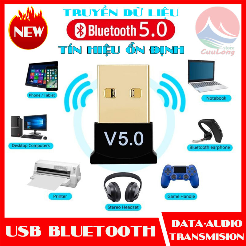 USB Bluetooth 5.0 Dongle Cho PC, Truyền Phát Dữ Liệu Máy Tính Laptop, Tín Hiệu Ổn Định, thiết bị thu phát bluetooth, cục phát bluetooth, bộ thu phát bluetooth, thu phát bluetooth cho máy in tay cầm tai nghe, usb bluetooth không dây