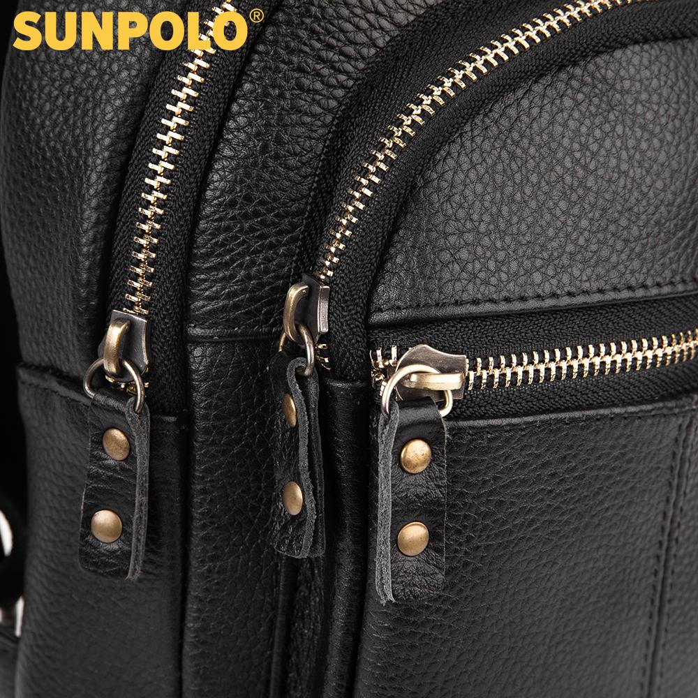 Men Leather Chest Bag SUNPOLO STU101 (Black, Brown, Dark Brown)