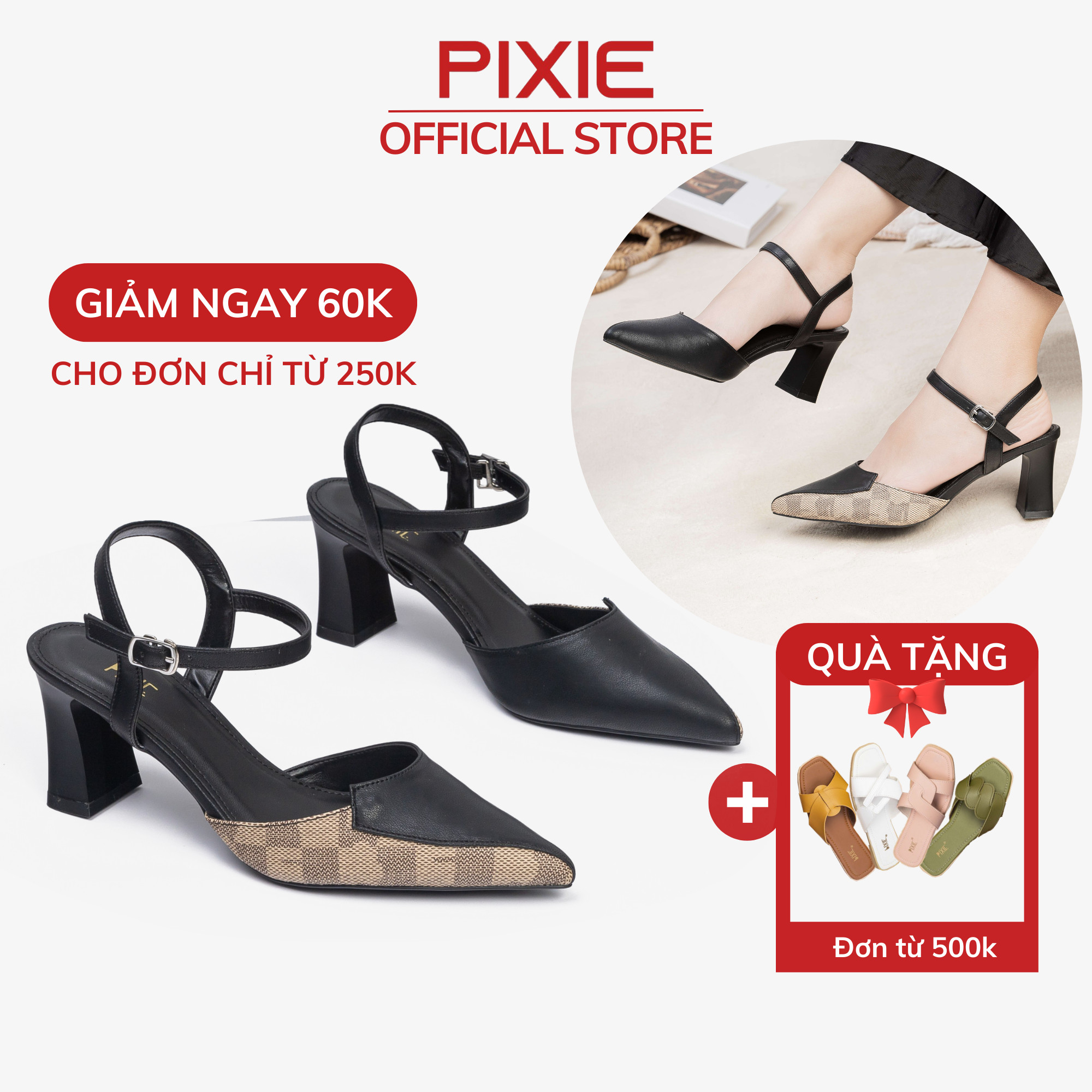 Giày sandal cao gót 7cm bít mũi pixie h163