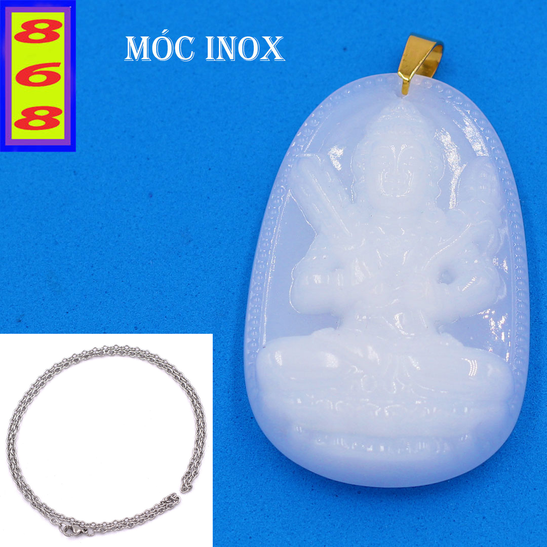 [HCM]Mặt Phật Hư Không Tạng Bồ Tát thạch anh trắng 5cm - Phật bản mệnh tuổi Sửu, Dần - Mặt size lớn - Tặng kèm móc inox