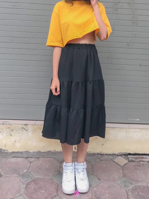 Chân váy vintage 2 màu trắng đen ( hình shop tự chụp )