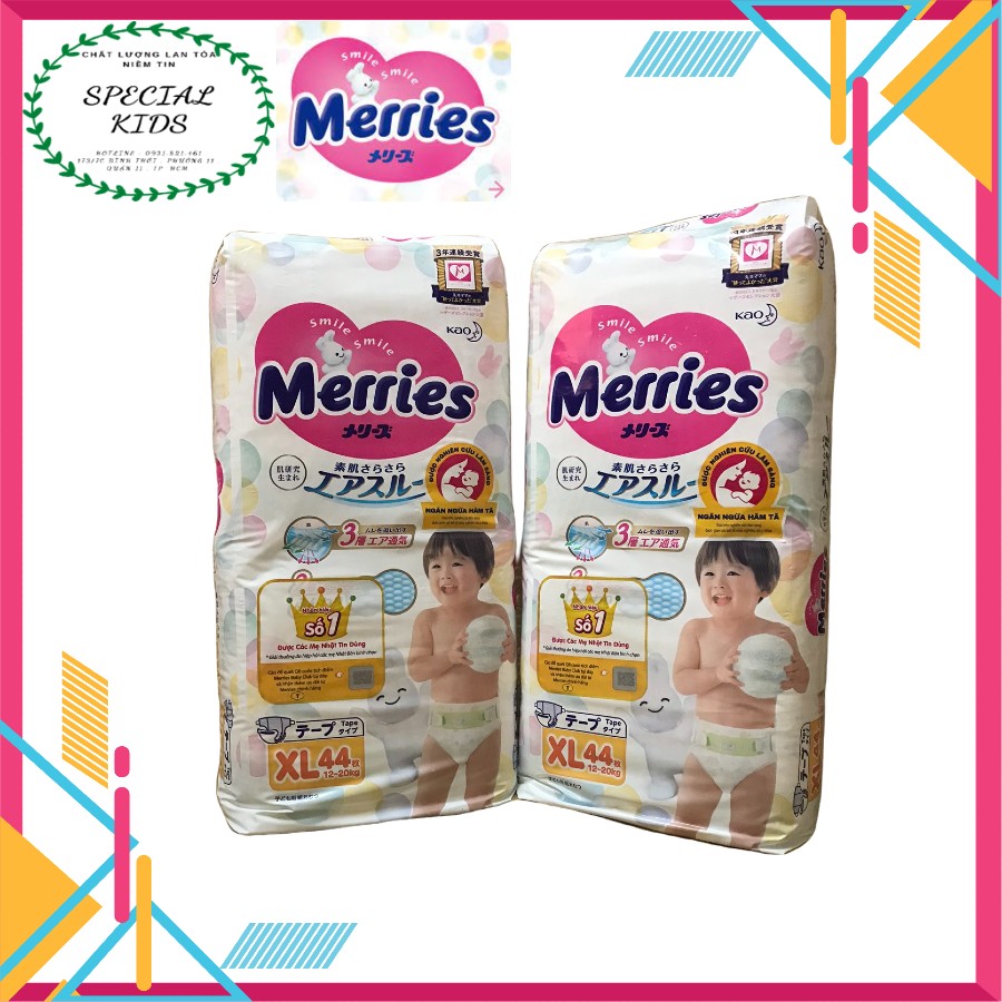 [TEM PHỤ CHÍNH HÃNG KAO] Tã/Bỉm DÁN Merries nội địa Nhật Size XL44 (12-20kg)