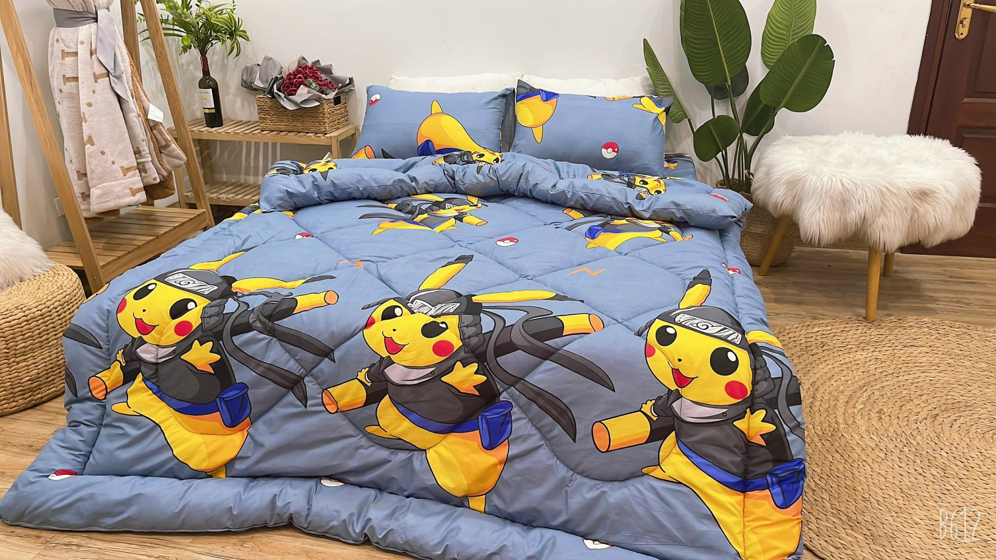 Set Ga Gối Mẫu Họa Tiết Pikachu P65 ( Gồm 1 ga bo chun, 2 vỏ gối nằm, 1 vỏ ôm)