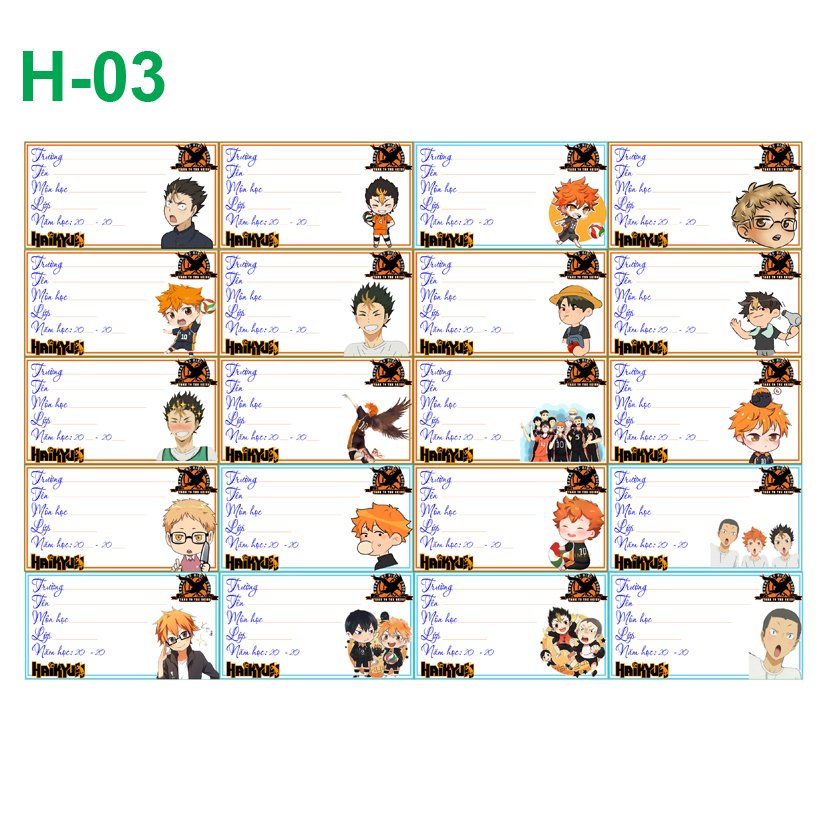 Nhãn vở set 40-100 nhãn Haikyuu!!