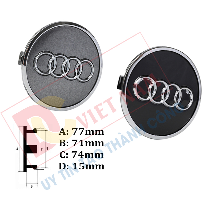01 chiếc Logo chụp mâm, ốp lazang bánh xe ô tô Au.di Q7 AUD77 đường kính 77mm